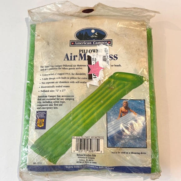 American Camper Other - Vintage American Camper Pillowed Air Mattress Green Inflatable Pool Float Heavy
